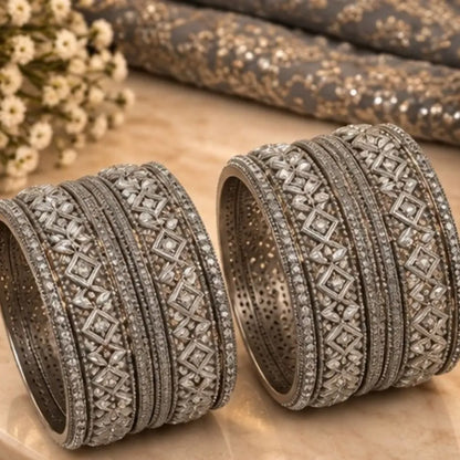 Silver-Tone Designer Kada Bangles – Sparkling Crystal Bridal & Wedding Jewellery