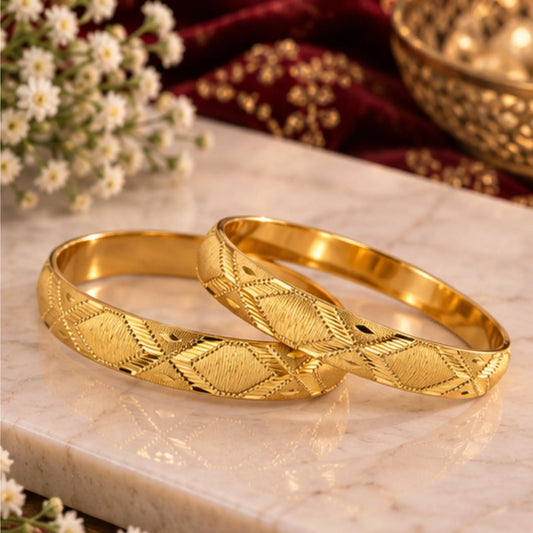 Gold-Tone Diamond Pattern Bangle Pair