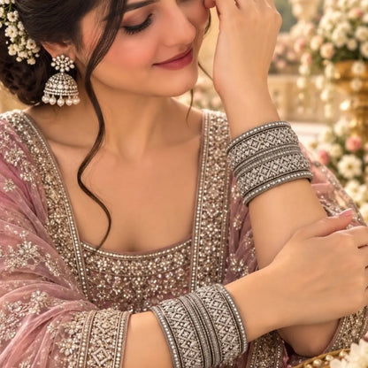 Silver-Tone Designer Kada Bangles – Sparkling Crystal Bridal & Wedding Jewellery