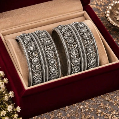 Silver-Tone Floral Crystal Kada Bangles – Designer Bridal & Wedding Jewellery