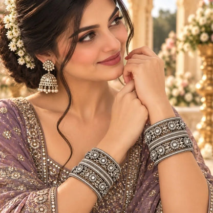 Silver-Tone Floral Crystal Kada Bangles – Designer Bridal & Wedding Jewellery