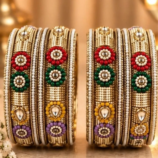 Gold-Tone Multicolour Floral Kada Bangles – Designer Bridal & Festive Jewellery