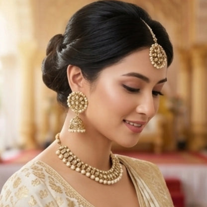 Pearl Chain Necklace Set with Jhumka Earrings &amp; Maang Tikka