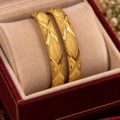Gold-Tone Diamond Pattern Bangle Pair
