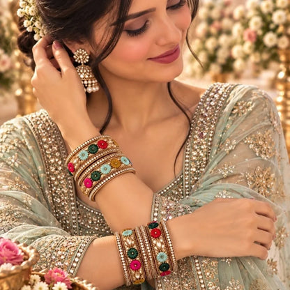 Gold-Tone Multicolour Floral Kada Bangles – Sparkling Designer Bridal Jewellery