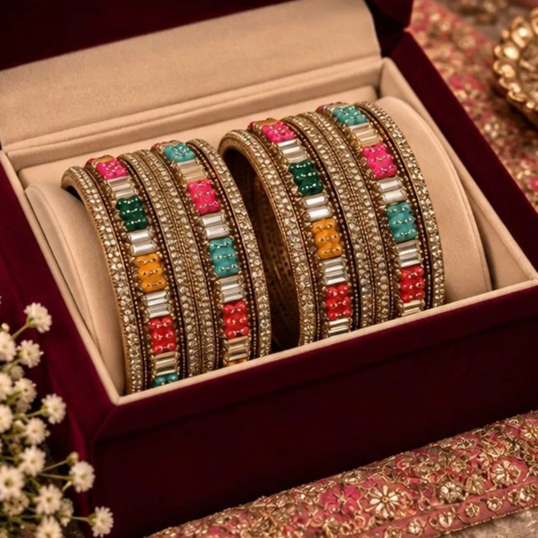 Gold-Tone Multicolour Crystal Kada Bangles – Designer Bridal & Wedding Jewellery
