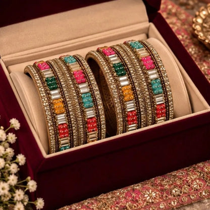 Gold-Tone Multicolour Crystal Kada Bangles – Designer Bridal & Wedding Jewellery