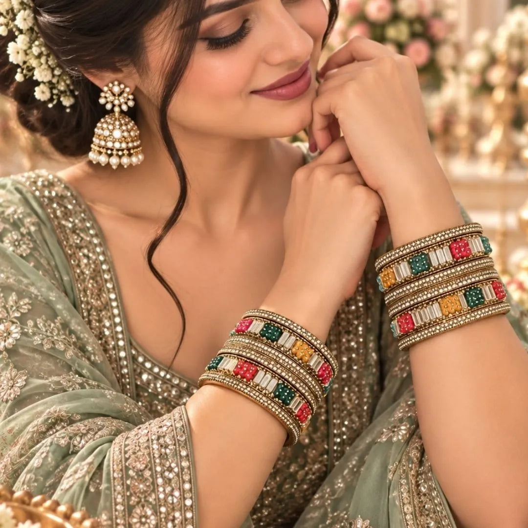 Gold-Tone Multicolour Crystal Kada Bangles – Designer Bridal & Wedding Jewellery