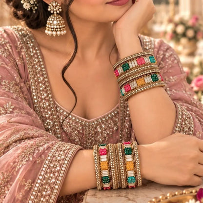 Gold-Tone Multicolour Crystal Kada Bangles – Designer Bridal & Wedding Jewellery