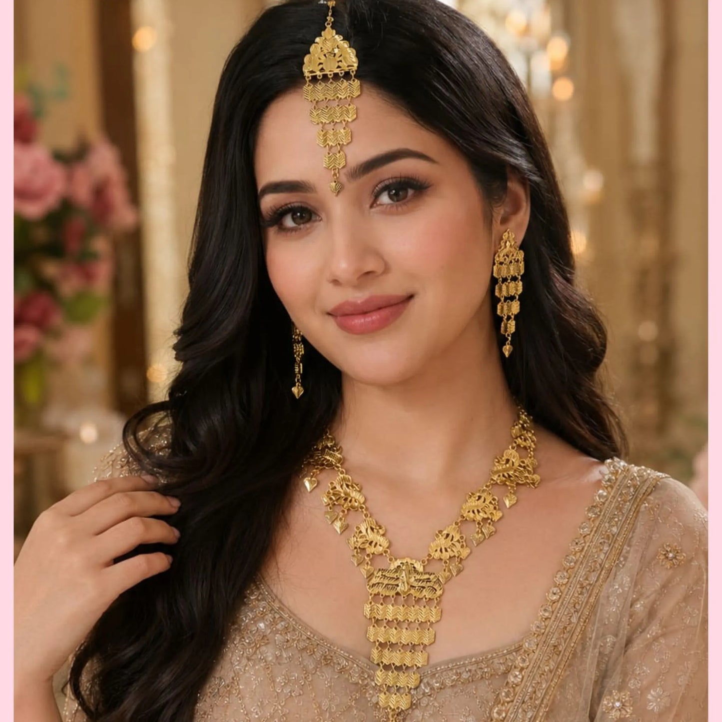 Traditional Gold-Tone Long Necklace Set