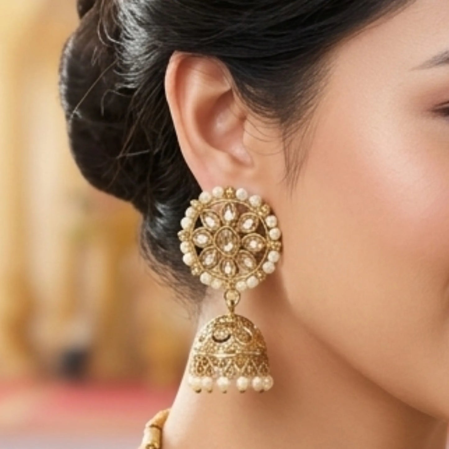 Pearl Chain Necklace Set with Jhumka Earrings &amp; Maang Tikka