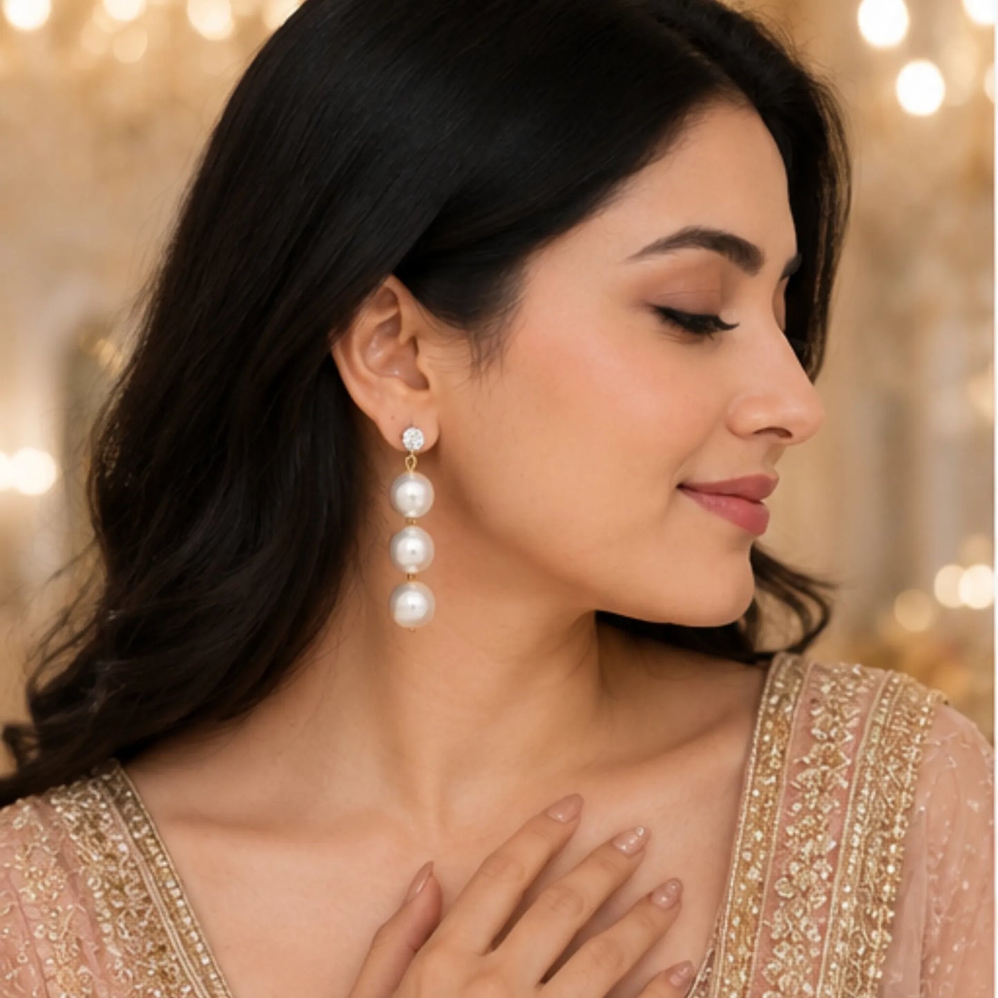 Triple Pearl Drop Earrings