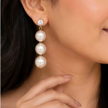 Triple Pearl Drop Earrings