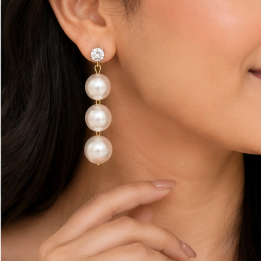 Triple Pearl Drop Earrings