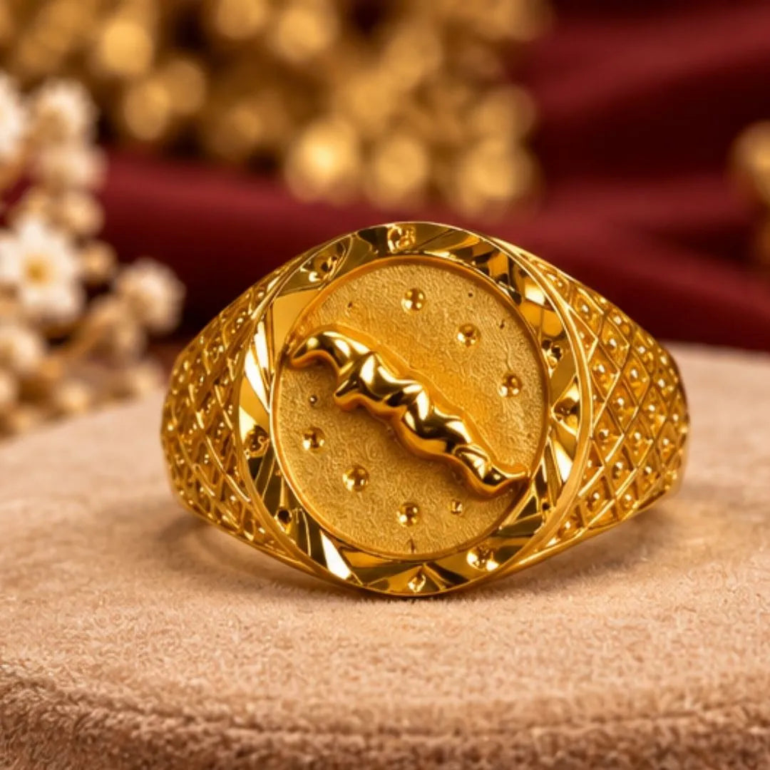 Men’s Gold-Tone Round Engraved Statement Ring