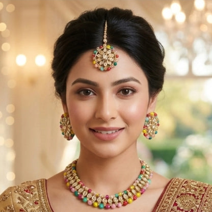 Pearl Chain Necklace Set with Jhumka Earrings &amp; Maang Tikka