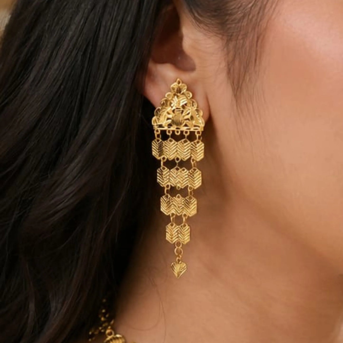 Traditional Gold-Tone Long Necklace Set