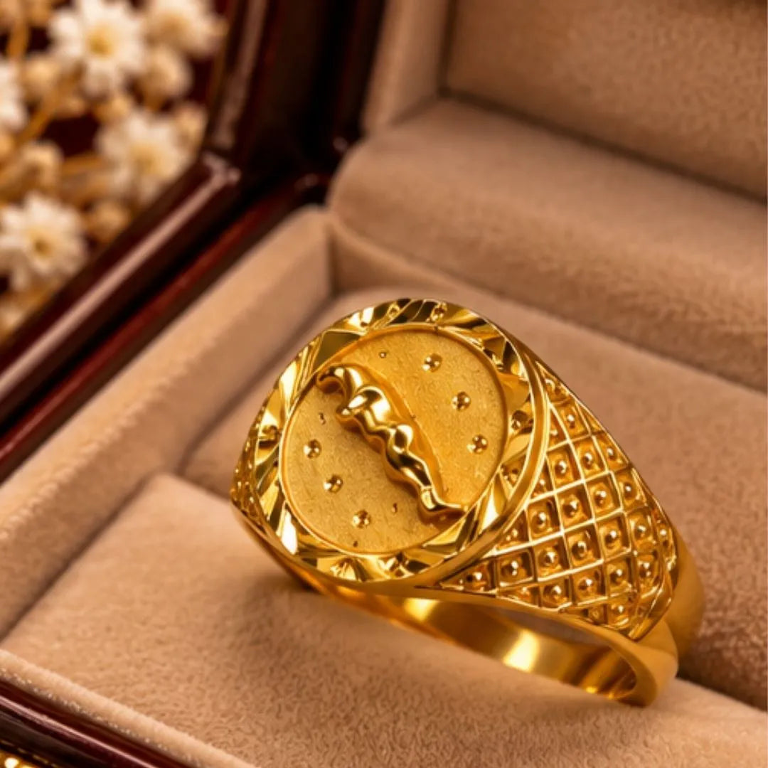 Men’s Gold-Tone Round Engraved Statement Ring