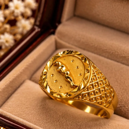 Men’s Gold-Tone Round Engraved Statement Ring