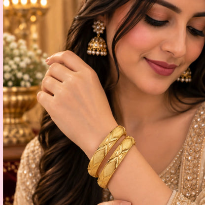 Gold-Tone Diamond Pattern Bangle Pair