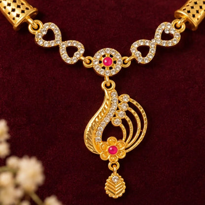 Gold-Tone Pink Stone Necklace Jewellery Set