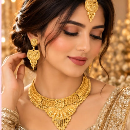Traditional Gold-Tone Bridal Necklace Set