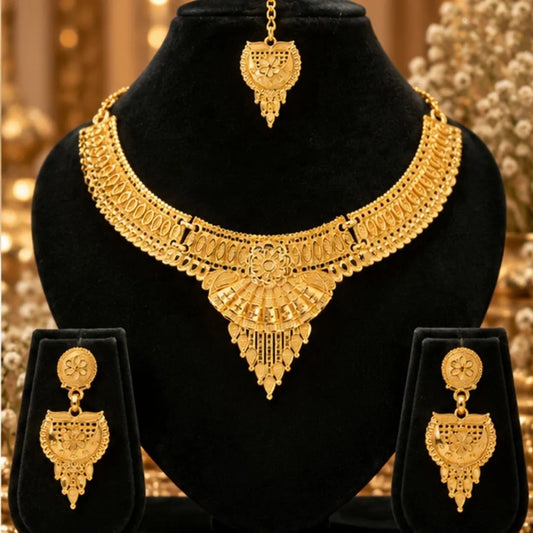 Traditional Gold-Tone Bridal Necklace Set