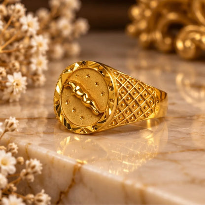Men’s Gold-Tone Round Engraved Statement Ring