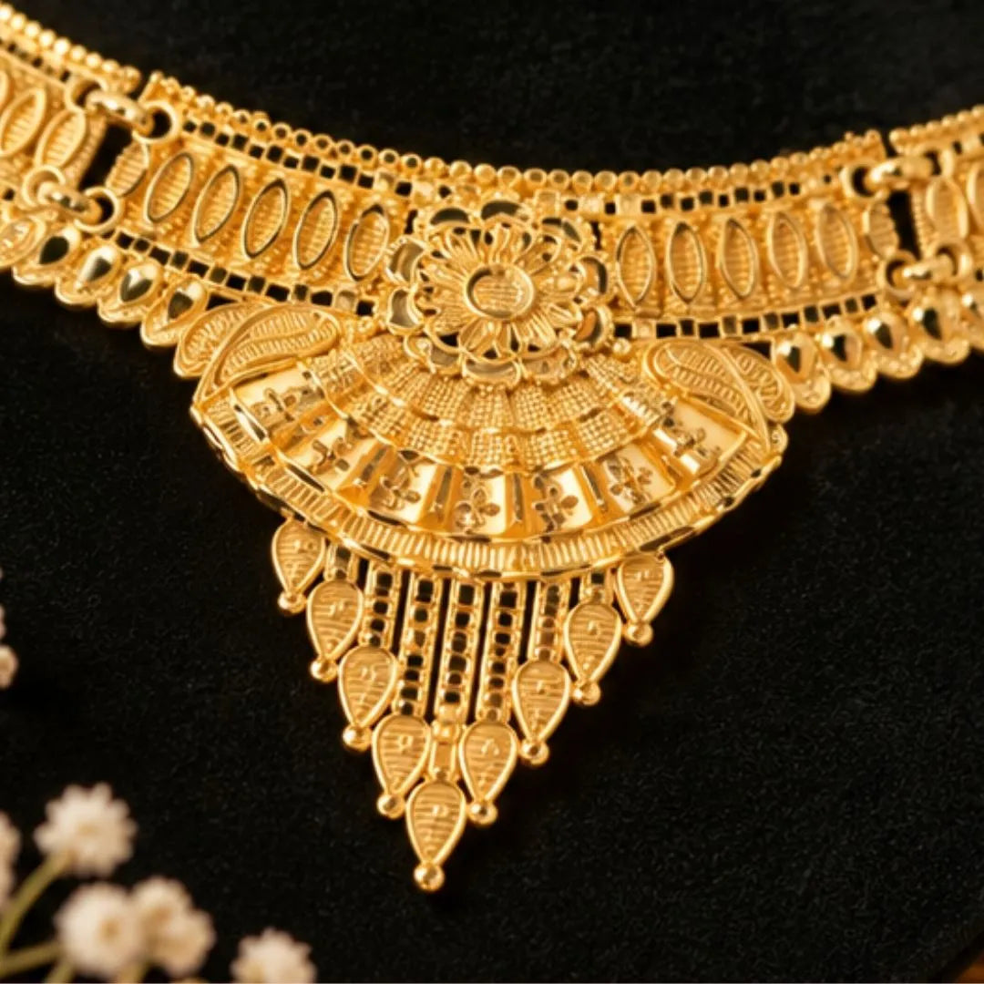 Traditional Gold-Tone Bridal Necklace Set