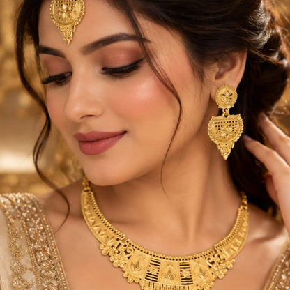 Traditional Gold-Tone Necklace Set with Tikka