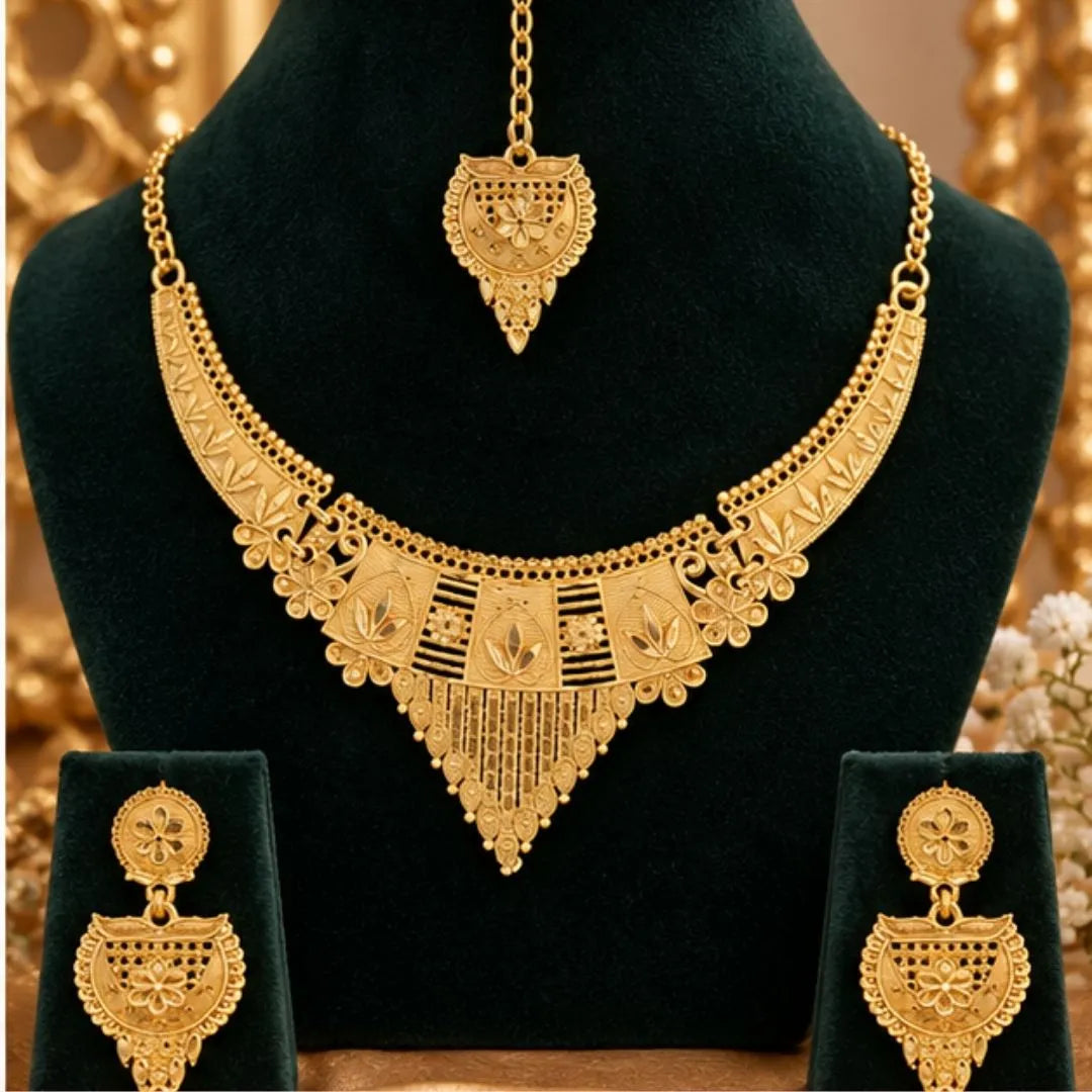 Traditional Gold-Tone Necklace Set with Tikka