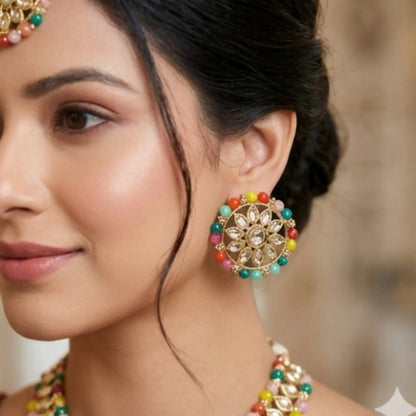 Pearl Chain Necklace Set with Jhumka Earrings &amp; Maang Tikka