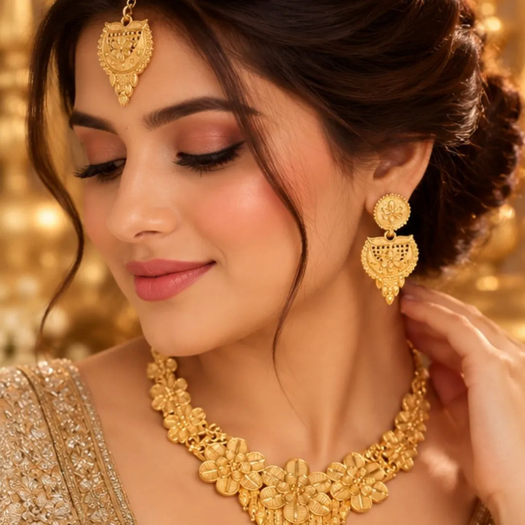 Floral Gold-Tone Traditional Necklace Set
