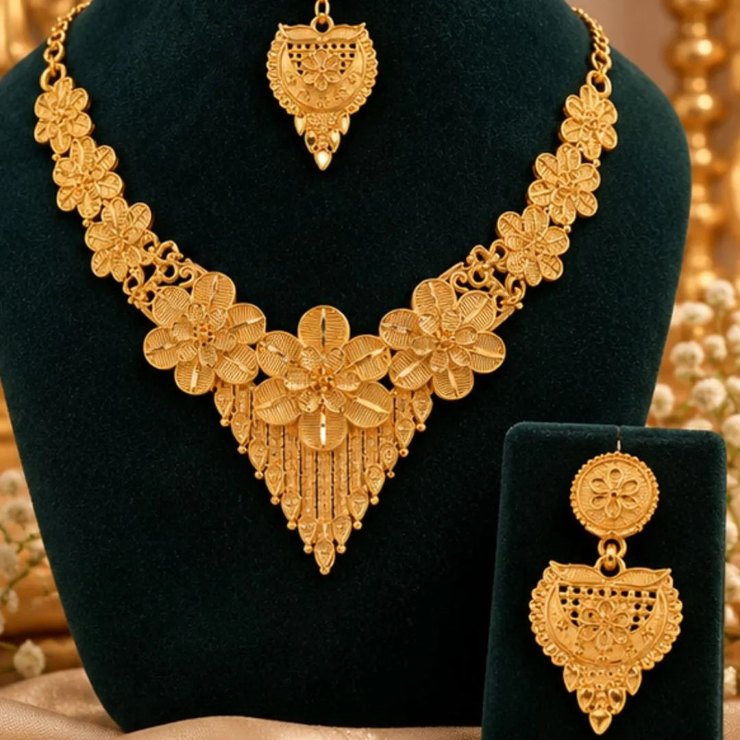 Floral Gold-Tone Traditional Necklace Set