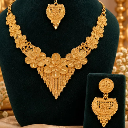 Floral Gold-Tone Traditional Necklace Set