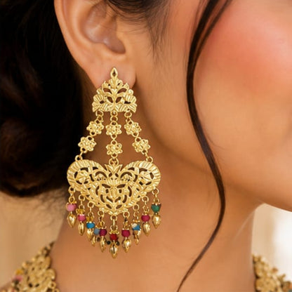 Golden Heart Filigree Set with Multi-Color Bead Accents