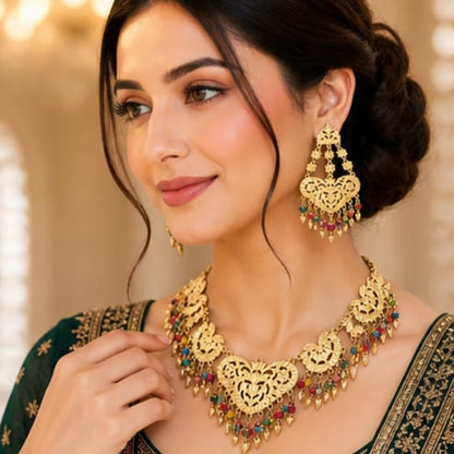 Golden Heart Filigree Set with Multi-Color Bead Accents