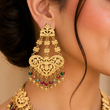 Golden Heart Filigree Set with Multi-Color Bead Accents