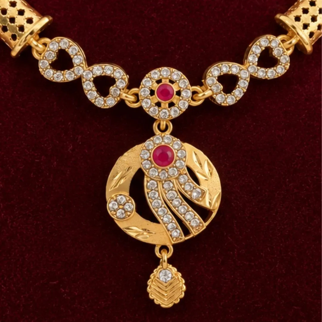 Pink Stone Gold-Tone Necklace Jewellery Set