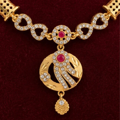 Pink Stone Gold-Tone Necklace Jewellery Set