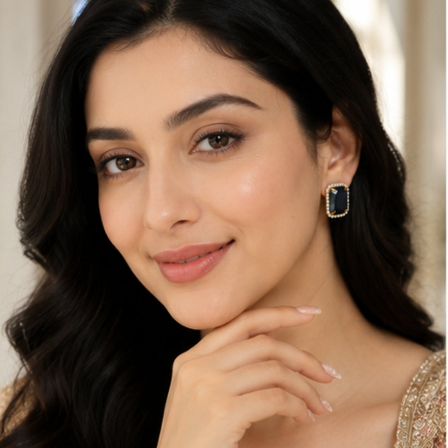 Midnight Noir Crystal Studs with Dual-Tone Border