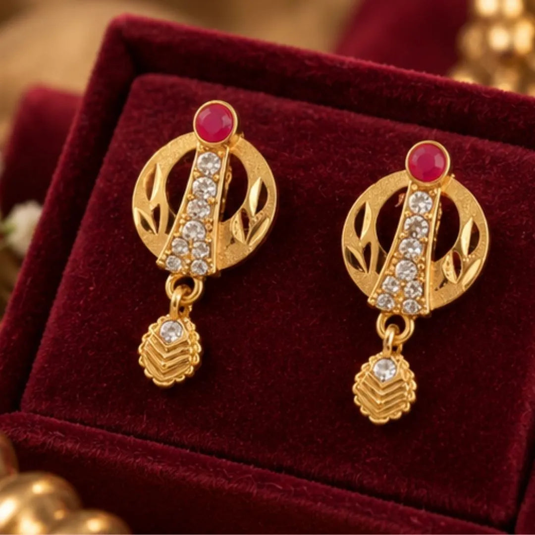 Pink Stone Gold-Tone Necklace Jewellery Set