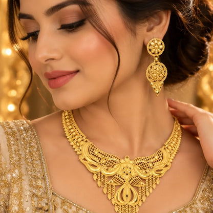 Floral Gold-Tone Traditional Necklace Set