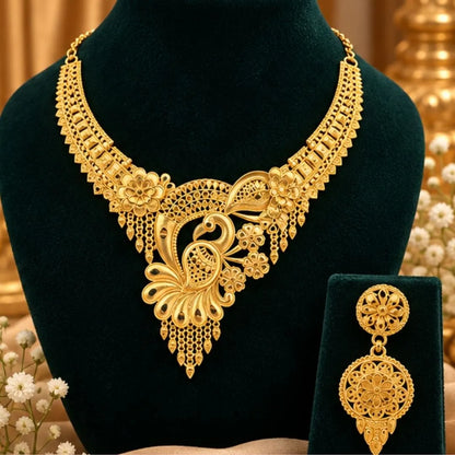 Peacock Floral Gold-Tone Necklace Set