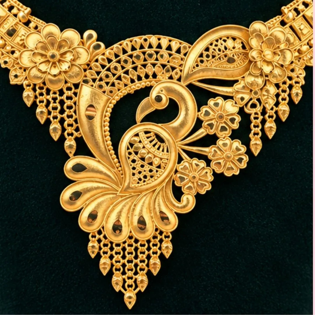 Peacock Floral Gold-Tone Necklace Set