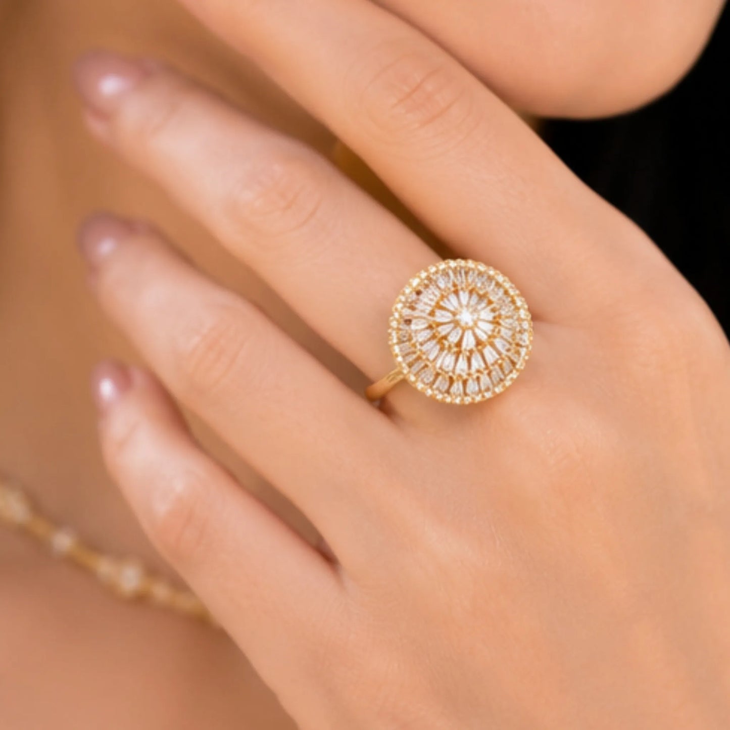 Golden Sunburst Cocktail Ring