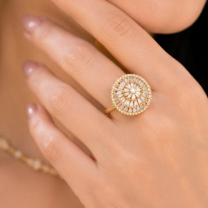 Golden Sunburst Cocktail Ring