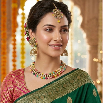 Pearl Chain Necklace Set with Jhumka Earrings &amp; Maang Tikka