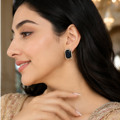 Midnight Noir Crystal Studs with Dual-Tone Border