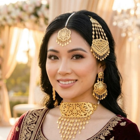 Golden Filigree Bridal Choker Set with Regal Paasa